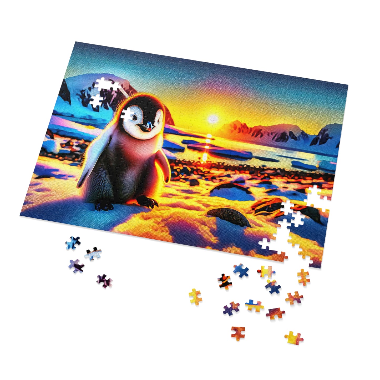 Sunrise Splendor: Emperor Penguin Chick Jigsaw Puzzle (500 or 1000-Piece)