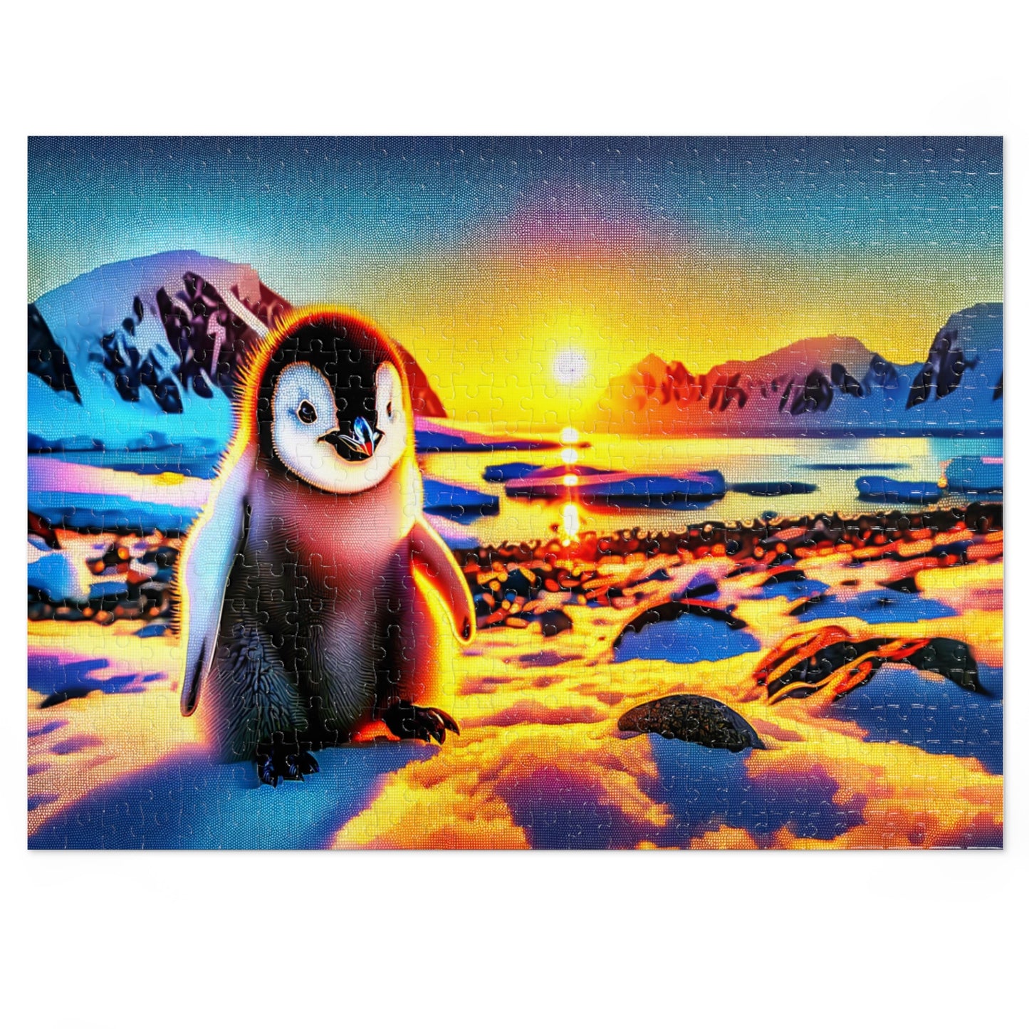 Sunrise Splendor: Emperor Penguin Chick Jigsaw Puzzle (500 or 1000-Piece)