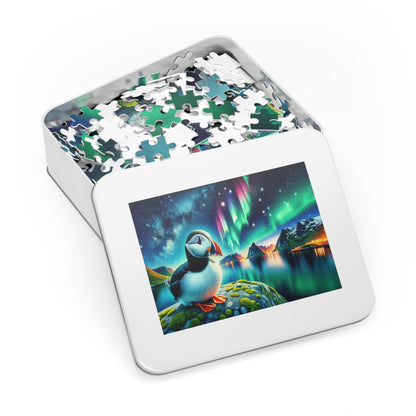 Aurora Whispers: Puffin Under the Northern Lights Jigsaw Puzzle (500 or 1000-Piece)