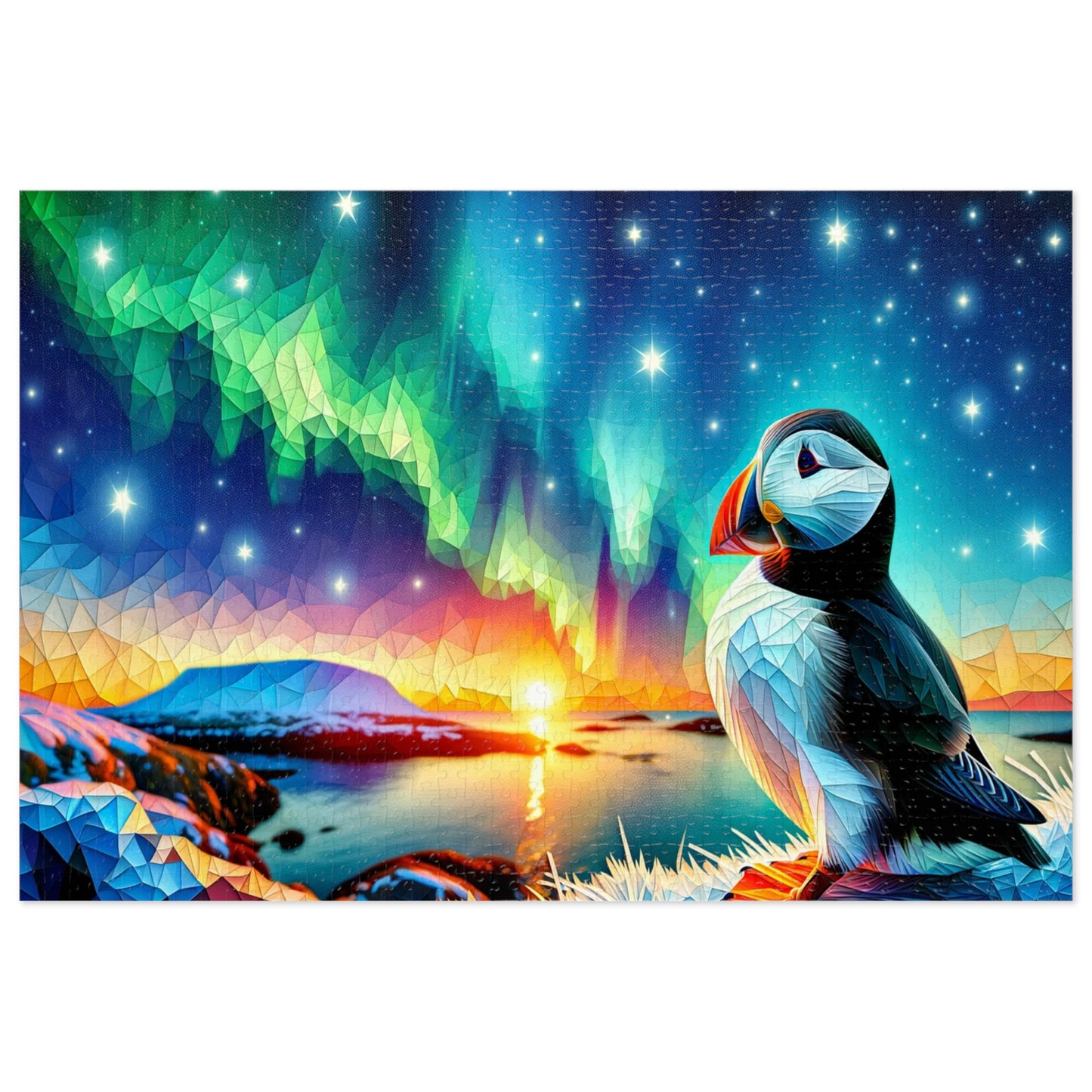 Aurora Mosaic: Puffin at Dawn Jigsaw Puzzle (500 or 1000-Piece)