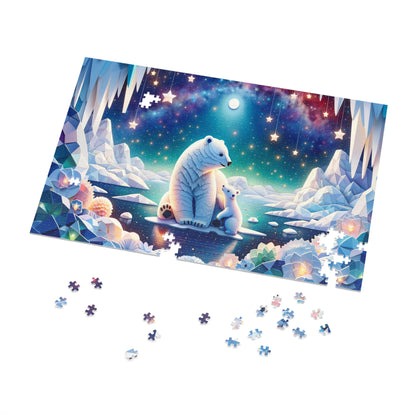 Starry Ice Realm: Polar Bear and Cub Jigsaw Puzzle (500 or 1000-Piece)