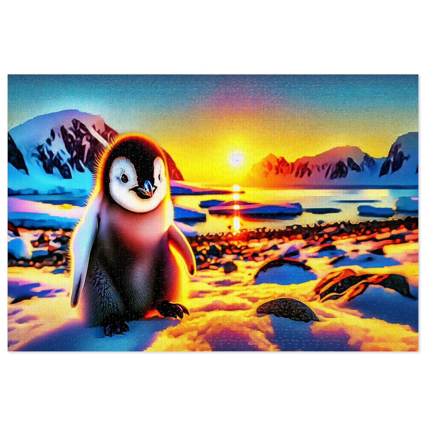 Sunrise Splendor: Emperor Penguin Chick Jigsaw Puzzle (500 or 1000-Piece)