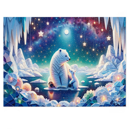 Starry Ice Realm: Polar Bear and Cub Jigsaw Puzzle (500 or 1000-Piece)