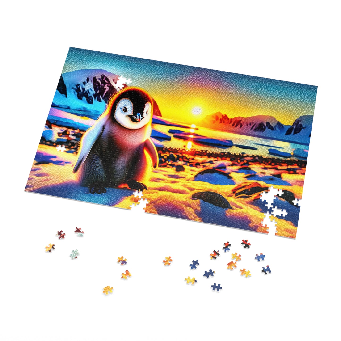 Sunrise Splendor: Emperor Penguin Chick Jigsaw Puzzle (500 or 1000-Piece)