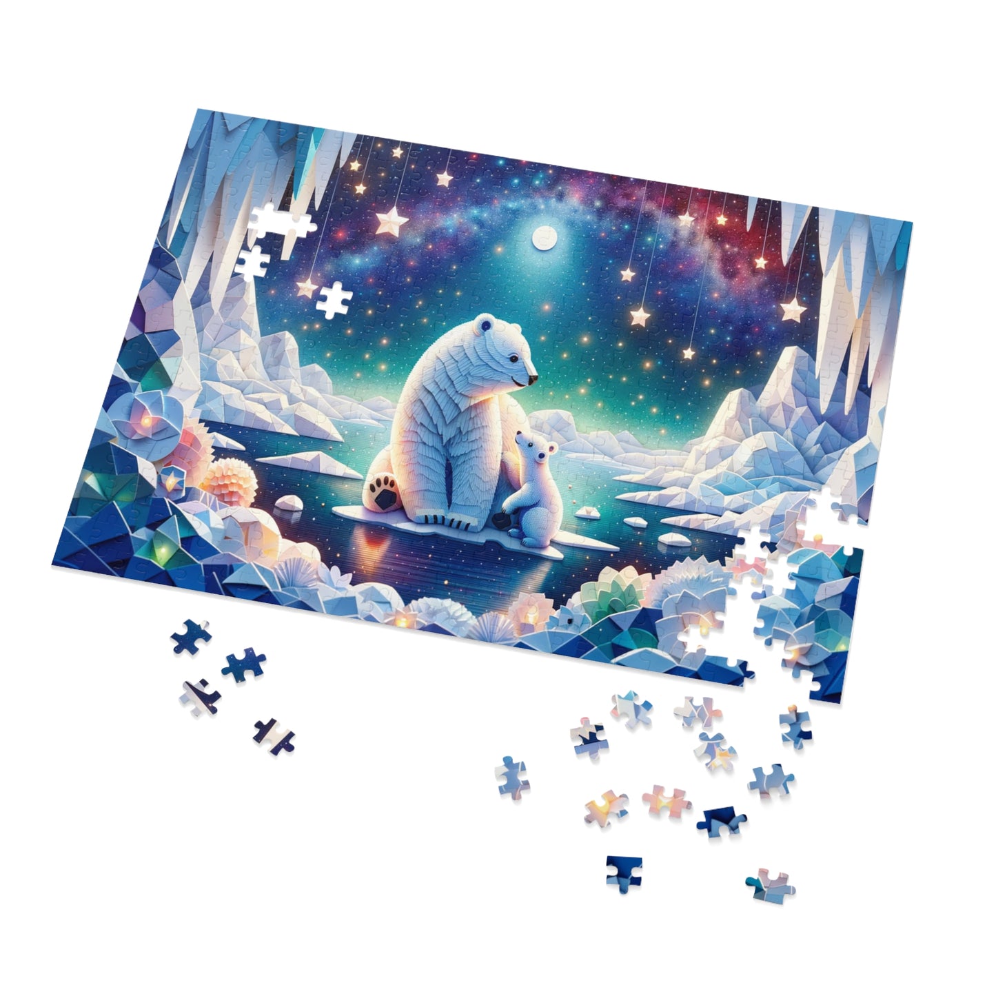 Starry Ice Realm: Polar Bear and Cub Jigsaw Puzzle (500 or 1000-Piece)