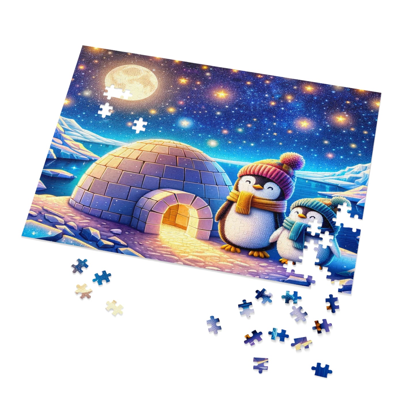 Cosmic Winter: Playful Penguins Jigsaw Puzzle (500 or 1000-Piece)