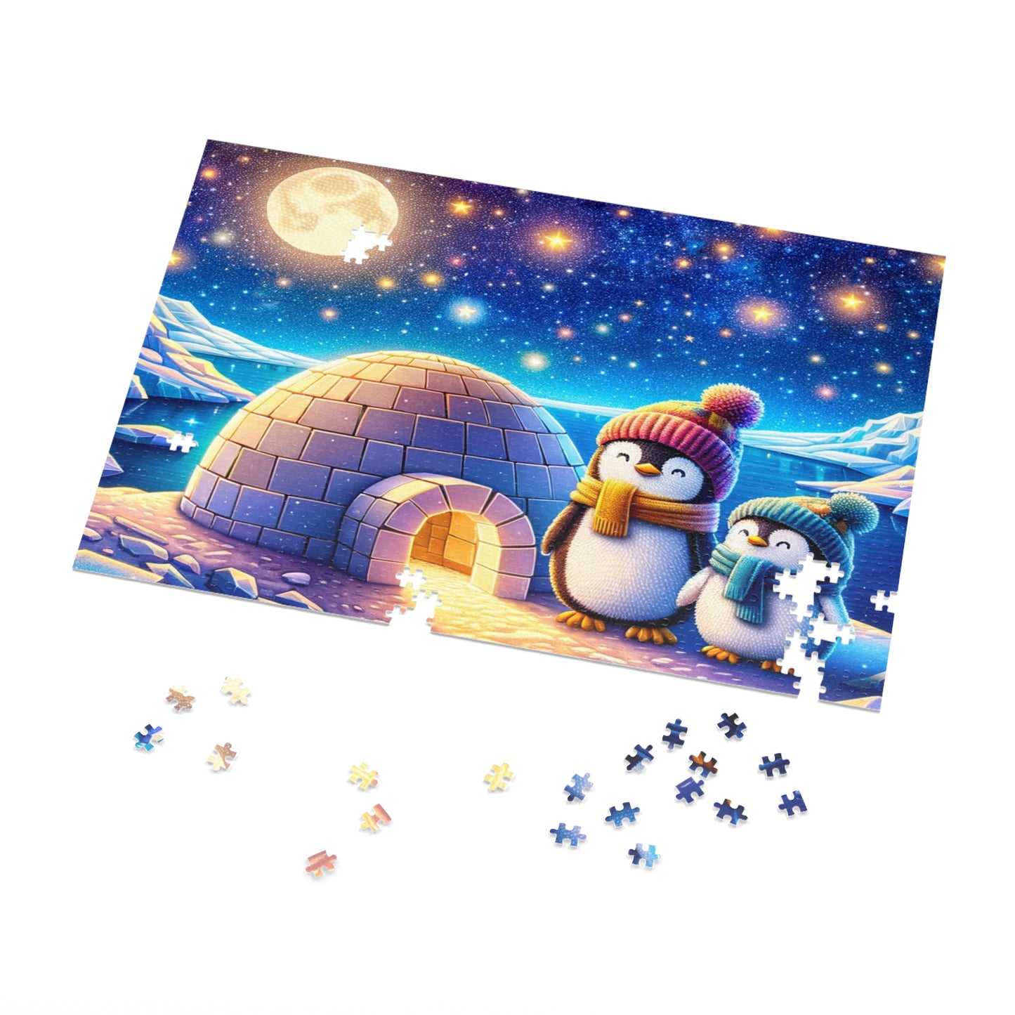 Cosmic Winter: Playful Penguins Jigsaw Puzzle (500 or 1000-Piece)