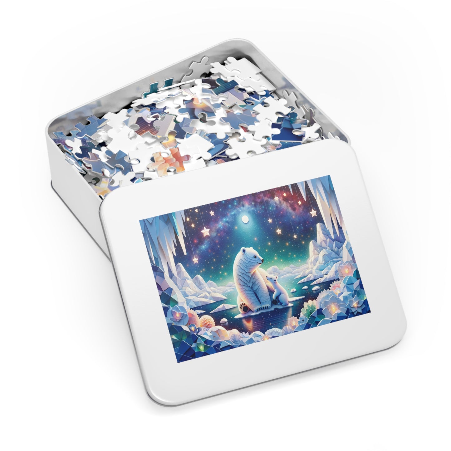 Starry Ice Realm: Polar Bear and Cub Jigsaw Puzzle (500 or 1000-Piece)