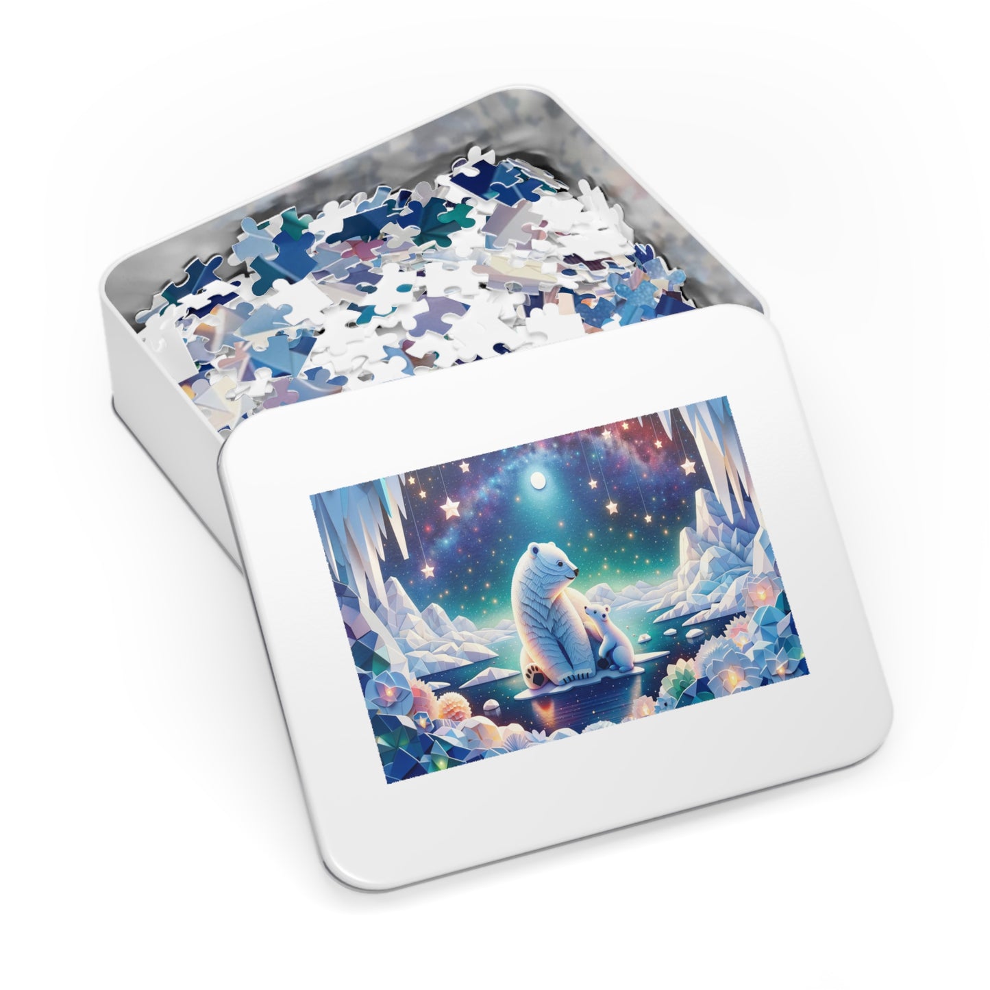 Starry Ice Realm: Polar Bear and Cub Jigsaw Puzzle (500 or 1000-Piece)